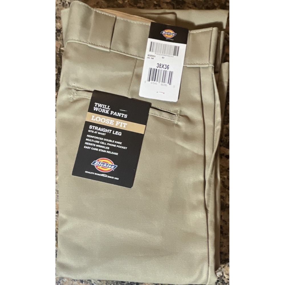 Dickies‎ WP873 Men's Twill Work Pants 38x36 Beige Loose Fit Straight Leg